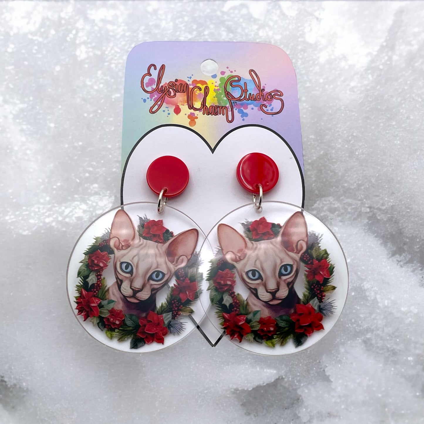 Christmas Wreath Cat Earrings