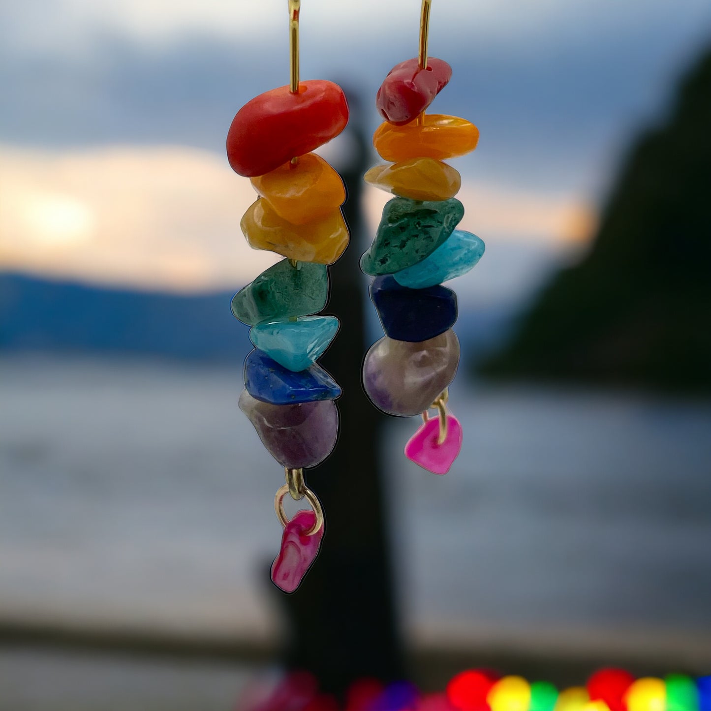 Stacked Rainbow Stone Earrings