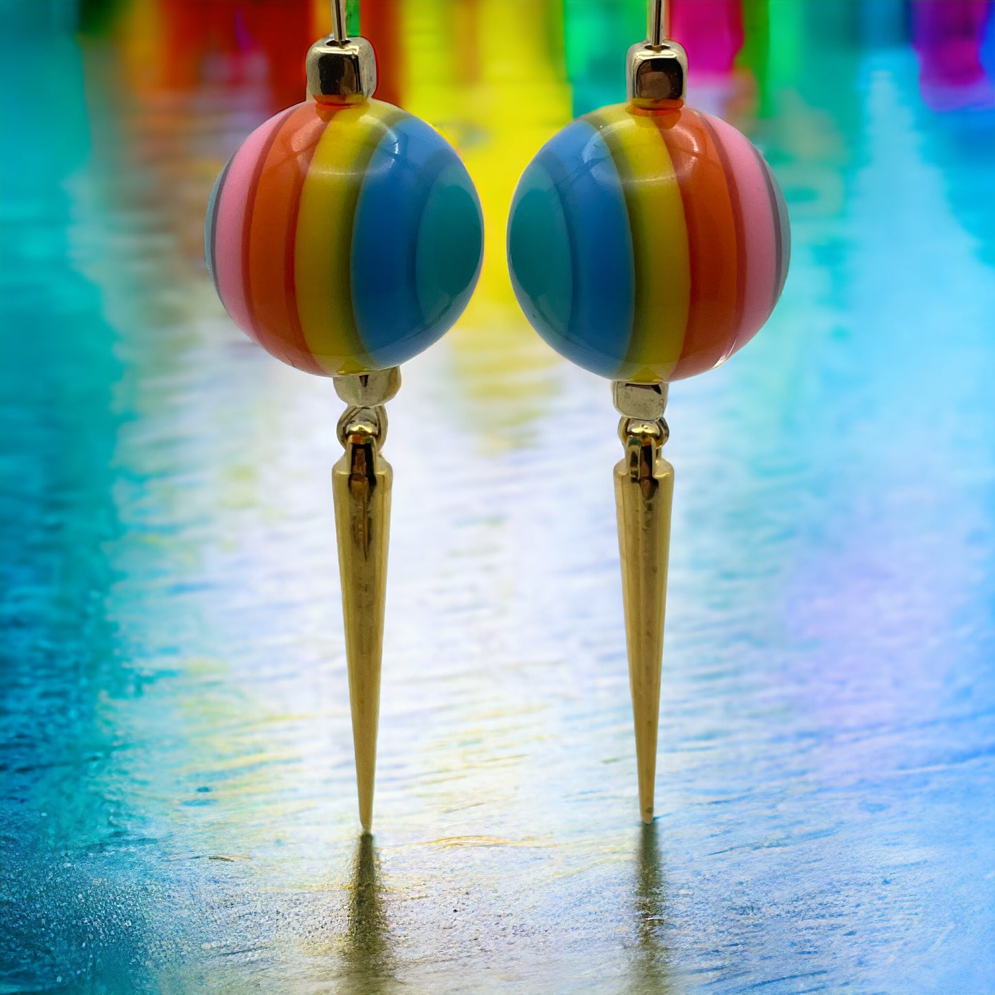Round Rainbow Spike Earrings