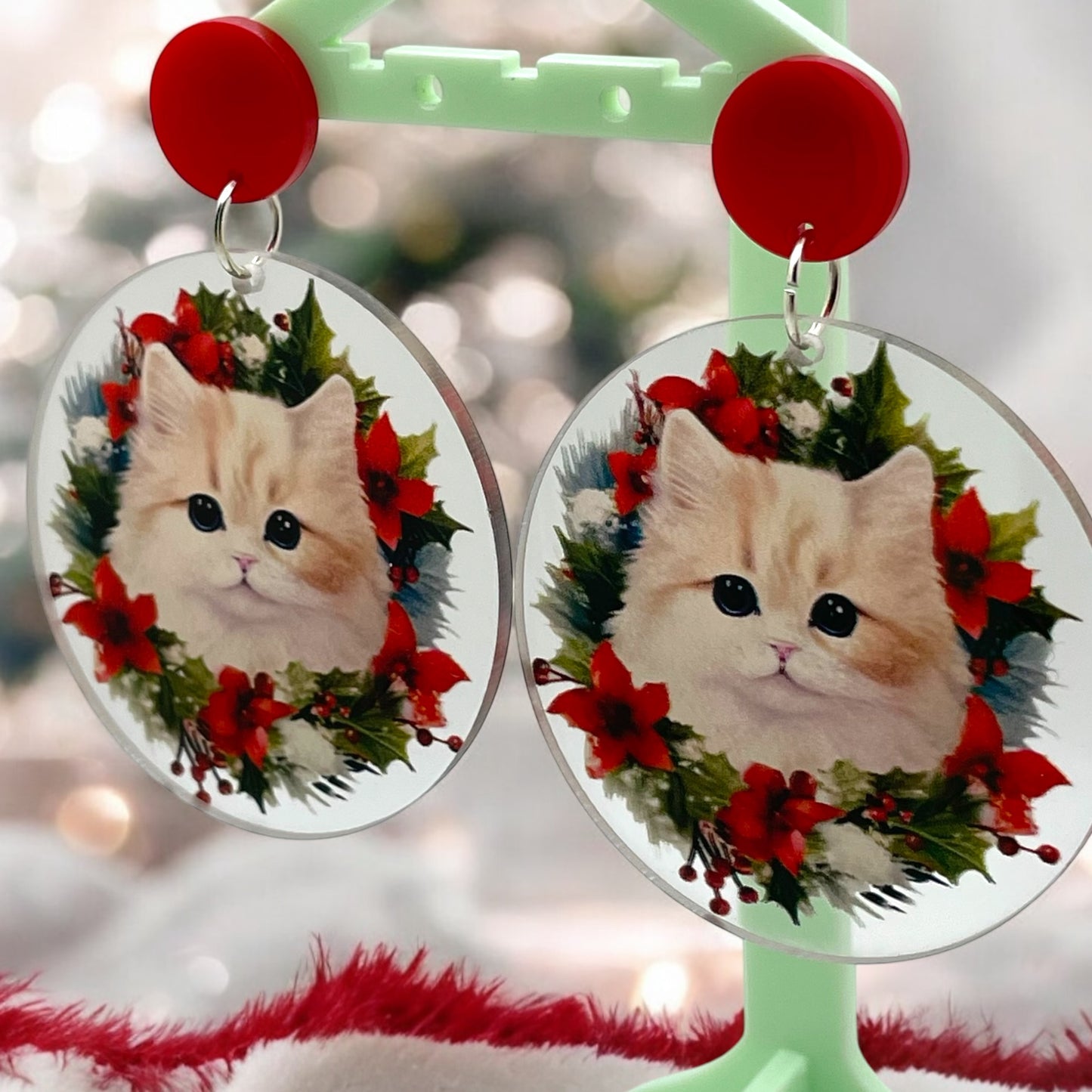 Christmas Wreath Cat Earrings