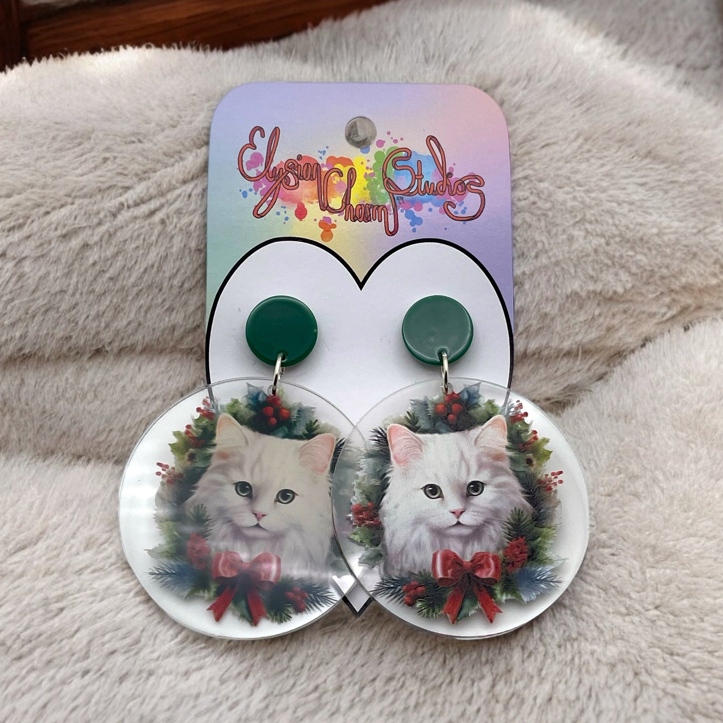 Christmas Wreath Cat Earrings