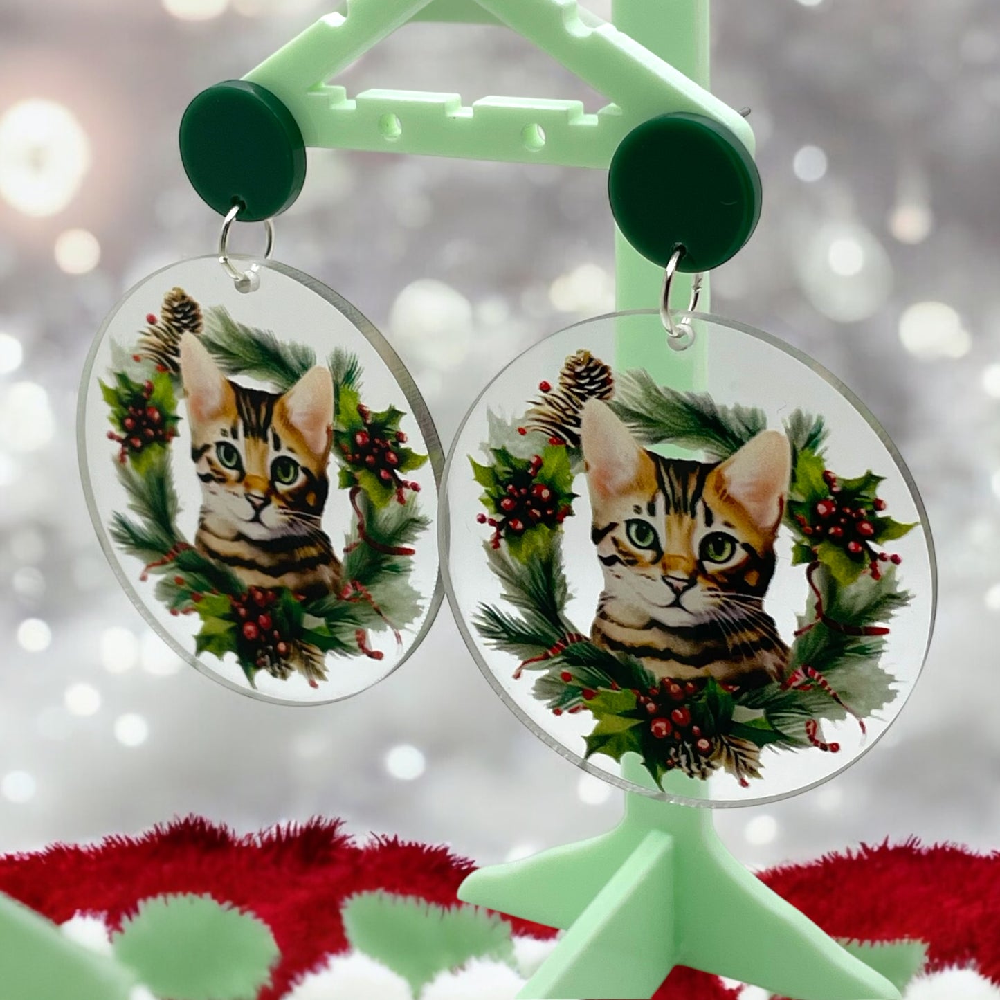 Christmas Wreath Cat Earrings