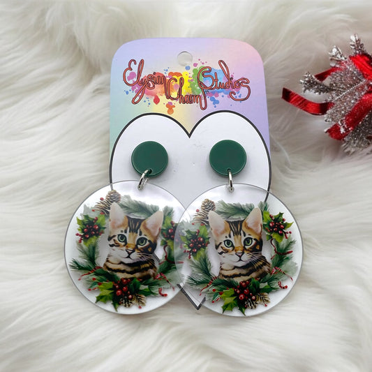 Christmas Wreath Cat Earrings