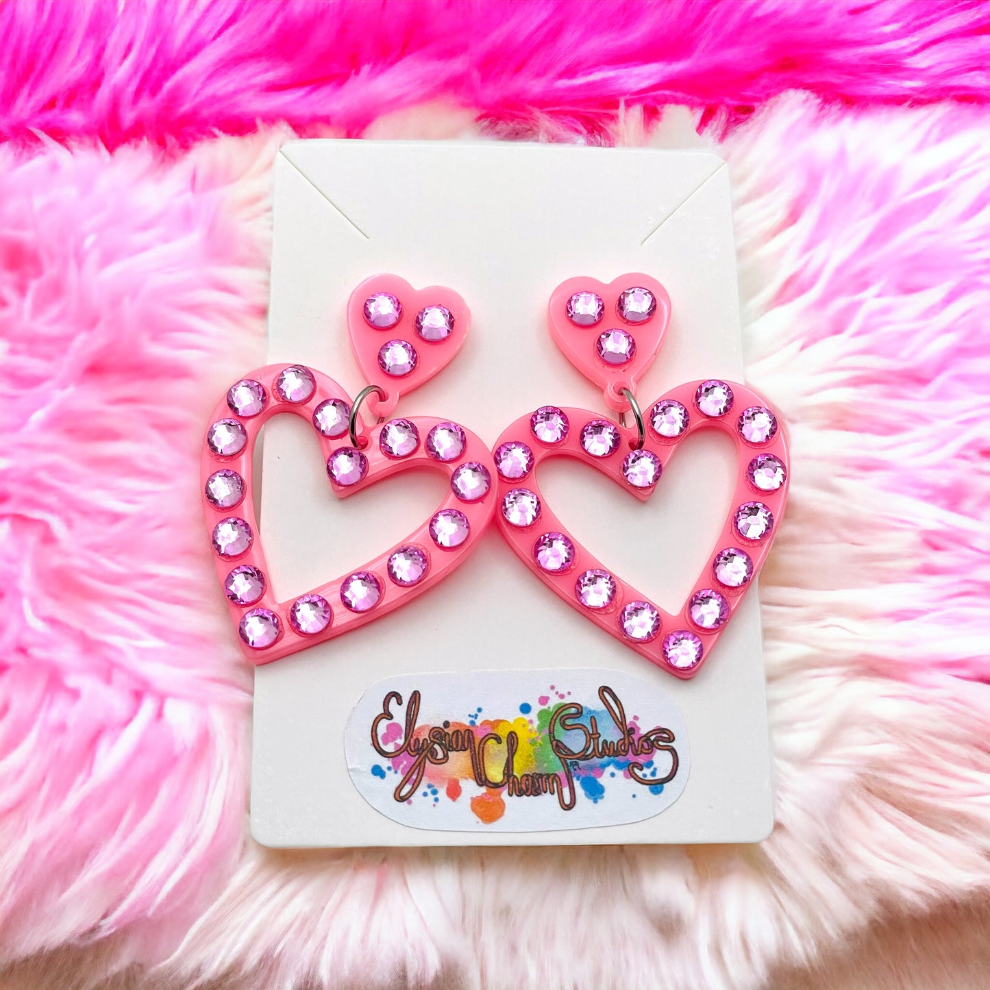 Double Heart Crystal Gemstone Earrings