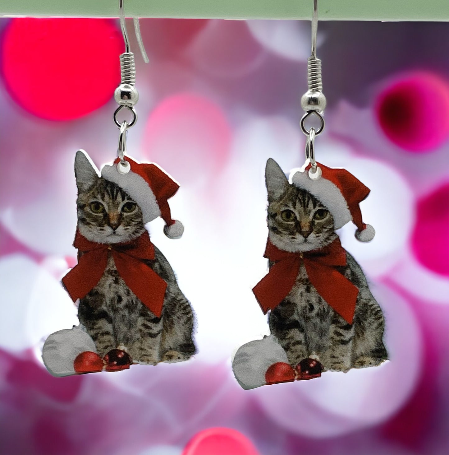 Christmas Bow Kitty Earrings