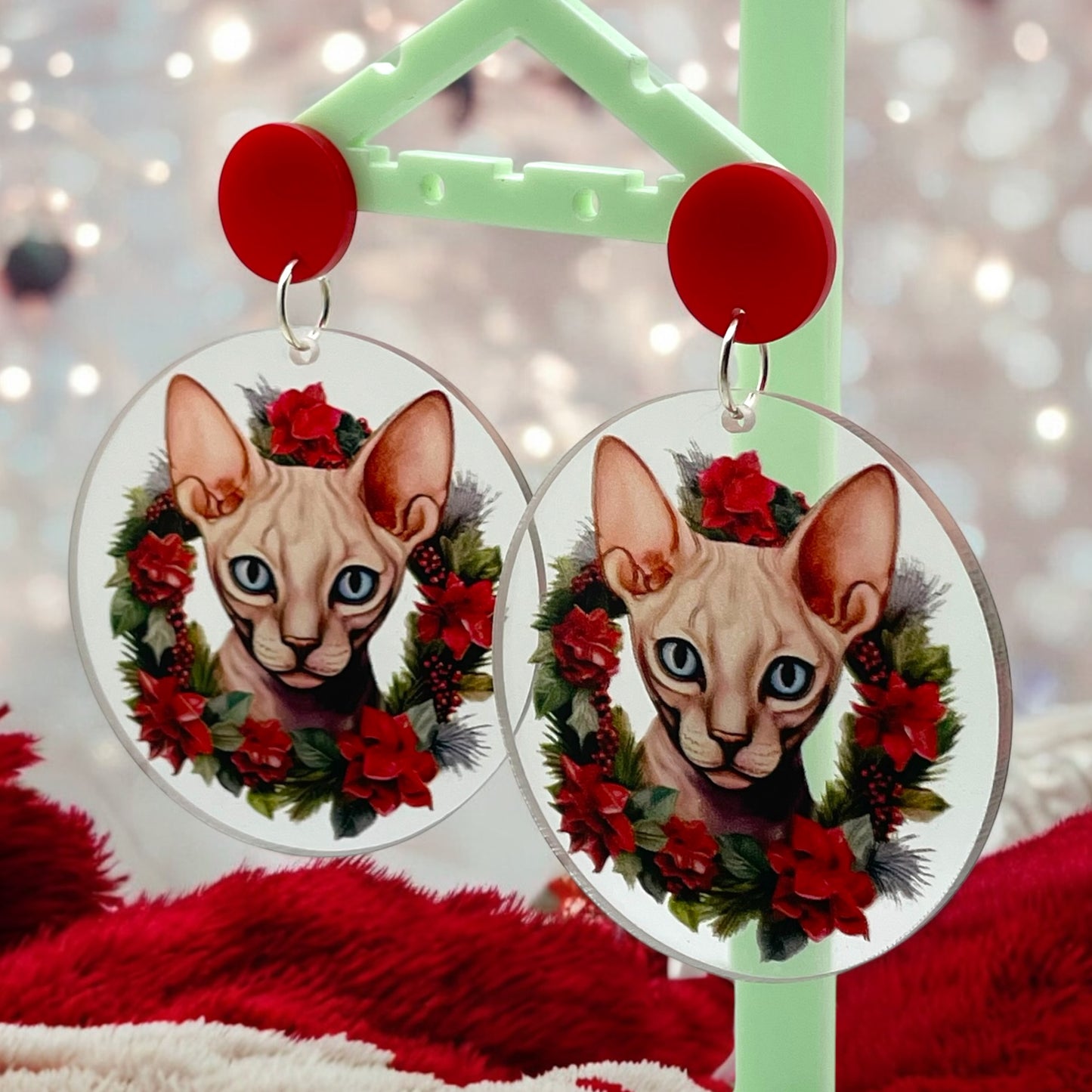 Christmas Wreath Cat Earrings