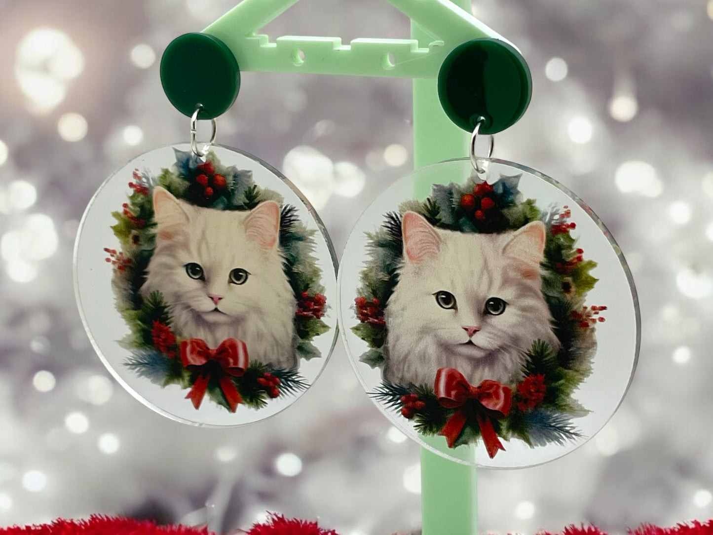 Christmas Wreath Cat Earrings