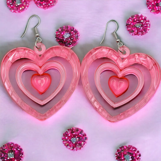 Pink Acrylic Heart Earrings