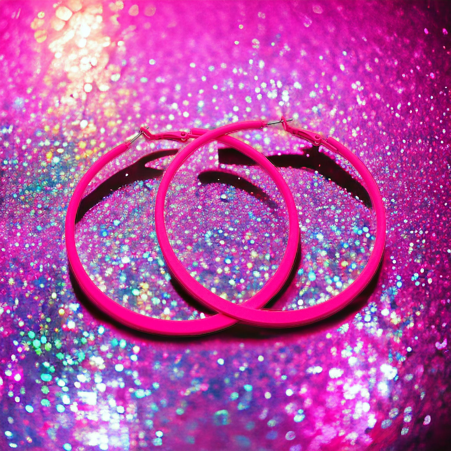 Large Neon Pink Hoop Earrings